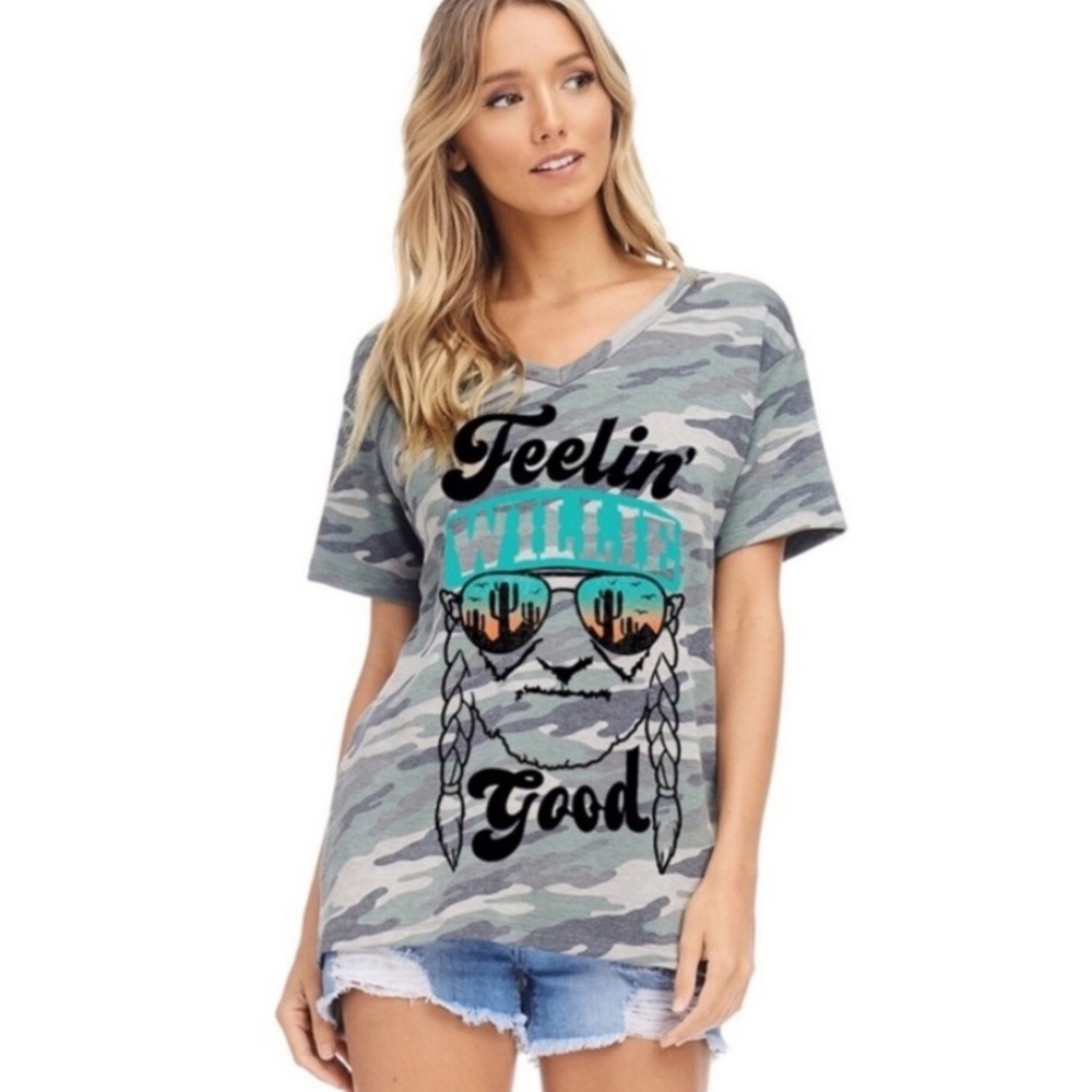 Feelin' Willie Good Graphic Camo Print Tee